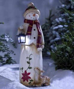 Christmas Decoration Woodland Snowman Holding Solar Lantern