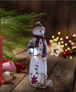 Christmas Decoration Woodland Snowman Holding Solar Lantern