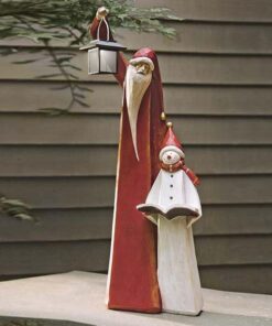 Santa and Snowman Sculpture with Solar Lantern