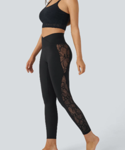 YUNPSO™ High Waist Cross Contrast Lace Yoga 7/8 Tights – UPF50+