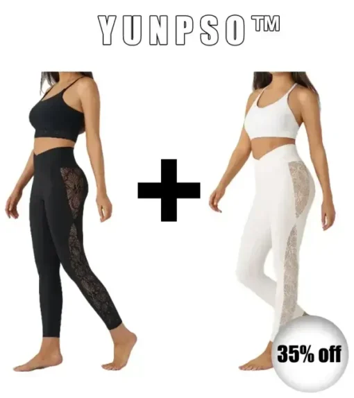 YUNPSO™ High Waist Cross Contrast Lace Yoga 7/8 Tights – UPF50+