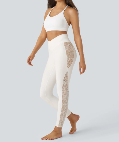 YUNPSO™ High Waist Cross Contrast Lace Yoga 7/8 Tights – UPF50+