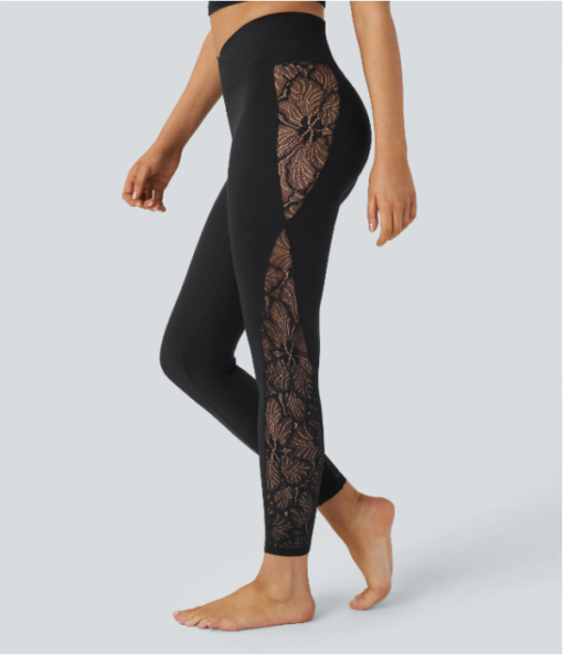 YUNPSO™ High Waist Cross Contrast Lace Yoga 7/8 Tights – UPF50+