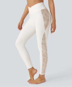 YUNPSO™ High Waist Cross Contrast Lace Yoga 7/8 Tights – UPF50+