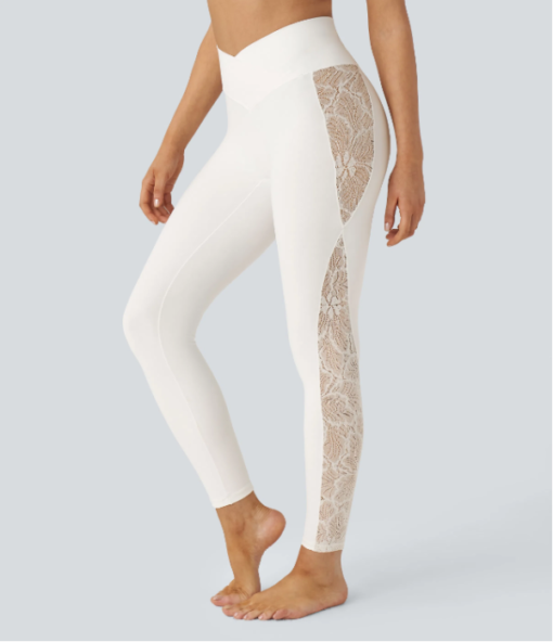 YUNPSO™ High Waist Cross Contrast Lace Yoga 7/8 Tights – UPF50+