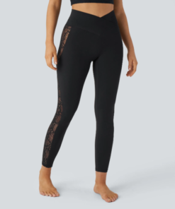 YUNPSO™ High Waist Cross Contrast Lace Yoga 7/8 Tights – UPF50+