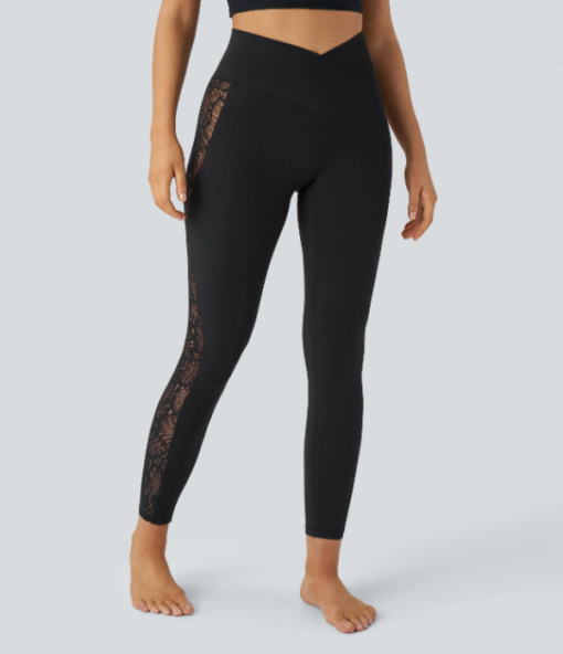 YUNPSO™ High Waist Cross Contrast Lace Yoga 7/8 Tights – UPF50+