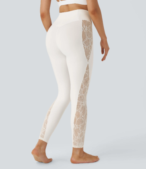 YUNPSO™ High Waist Cross Contrast Lace Yoga 7/8 Tights – UPF50+