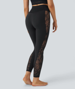 YUNPSO™ High Waist Cross Contrast Lace Yoga 7/8 Tights – UPF50+